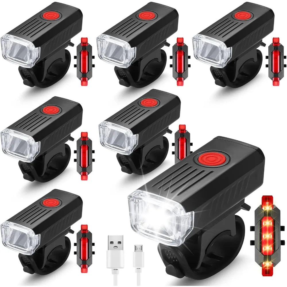6 Sets Bike Lights Front and Back Bicycle Waterproof USB Rechargeable Front Headlight Back Taillight Bright 1200 Lumen Bike Lig