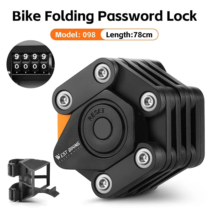WEST BIKING Bicycle Folding Lock 4 Code Digits Anti-theft Lock Portable E-Bike Scooter Password Foldable Lock Cycling Accessory
