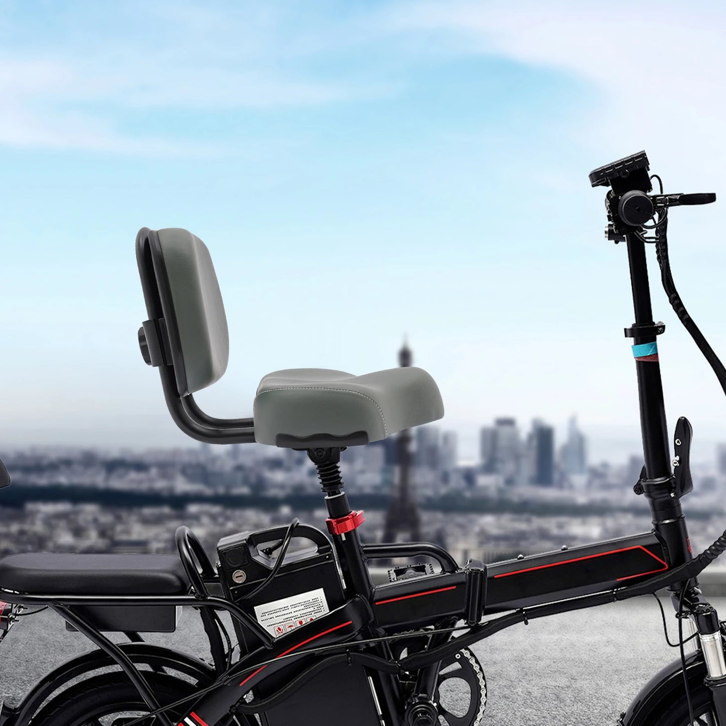 Comfortable Bike Seat with Backrest Tricycle Mountain Bike Electric Bikes Seat Cushion Extra Wide Saddle Seat Orange/Gray