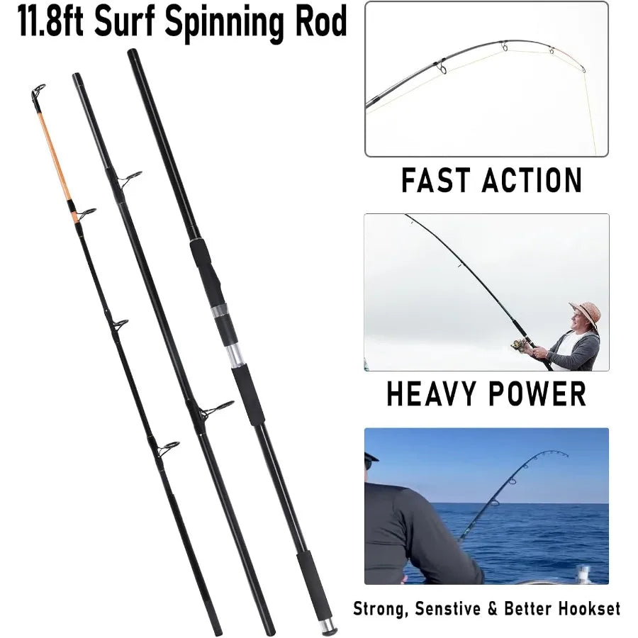 Surf Fishing Rod and Reel Combos Saltwater Fishing Gear Set 12ft Surf Rod 10000 Reel Offshore Inshore Casting Pole Beach Castin