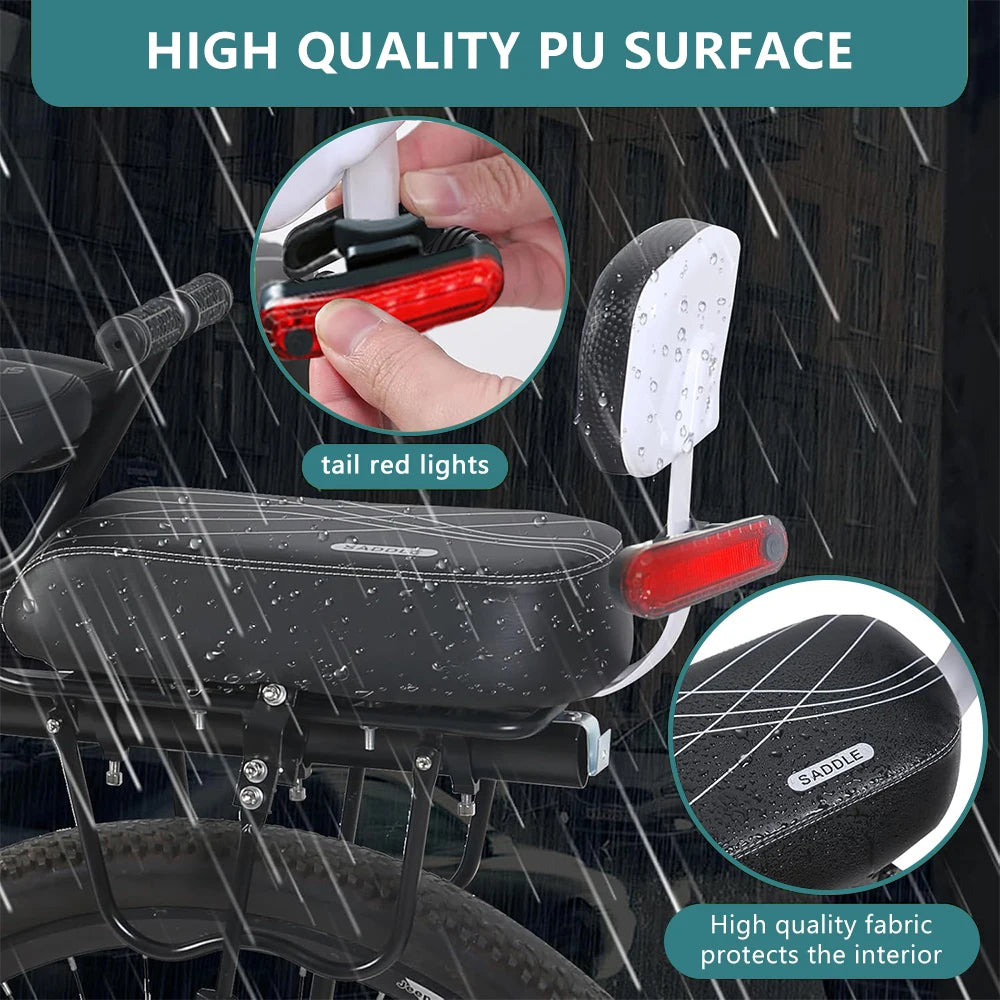 Rear Bike Seat Cushion With Backrest Comfortable Bicycle Passenger Saddle With Handlebar, Bicycle Rear Seat Cushion Footrests