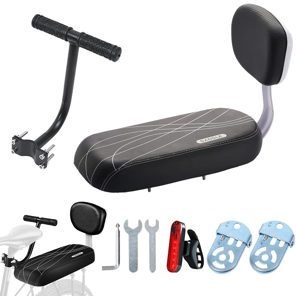 Rear Bike Seat Cushion With Backrest Comfortable Bicycle Passenger Saddle With Handlebar, Bicycle Rear Seat Cushion Footrests
