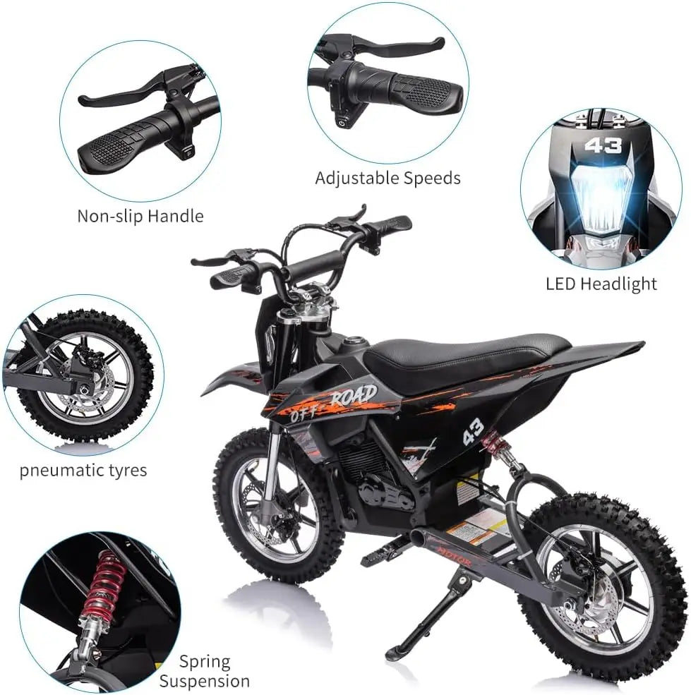Electric Dirt Bike 36v for Kids 8-14Y, 15.5MPH 350w Brushless and 500w Brushed Off-Road Motorcycle, High-Speed for Teens