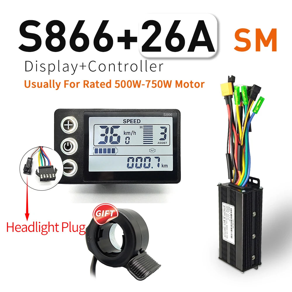 Ebike SineWave Three mode controller 24V-52V 17A 26A 30A 40A 45A TFT Display  throttle Hall unlimited motor 350W-2000W Moto